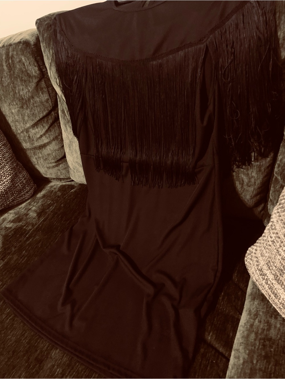 NWOT Women’s Black Fringe Short Sleeve Dress - Picture 5 of 9